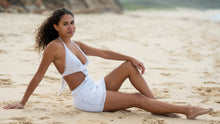 Handmade white crochet mini dress