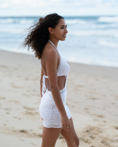 Handmade white crochet mini dress