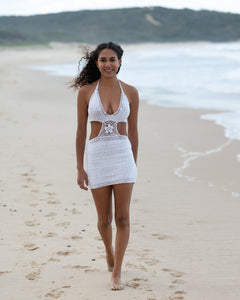 Handmade white crochet mini dress