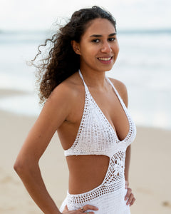 Handmade white crochet mini dress