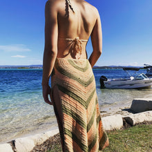 100% cotton hand made crochet knit dress - earth :peach , khaki , cream