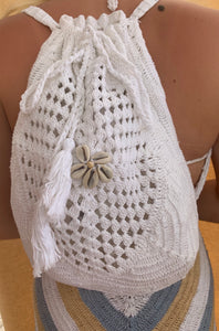 Crochet knit back pack white