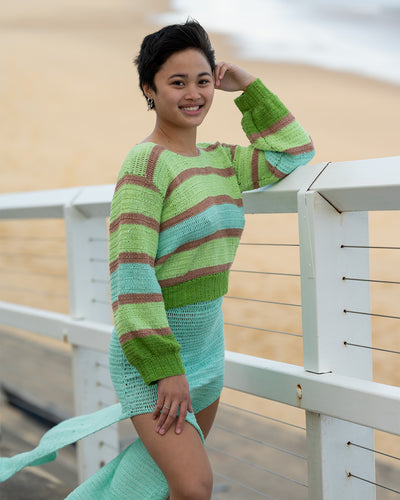 Hand-made Crochet jumper in green mix