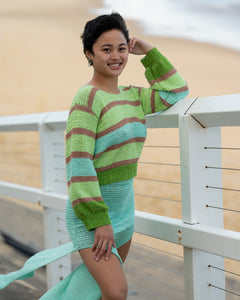 Hand-made Crochet jumper in green mix
