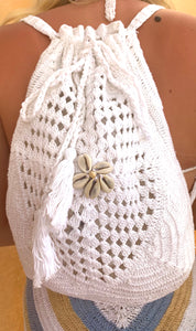 Crochet knit back pack white