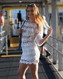 Hand-made crochet white dress