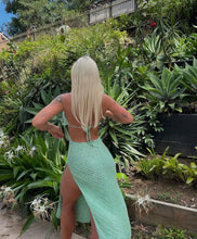 Crochet hand-made backless Split dress Island Aqua