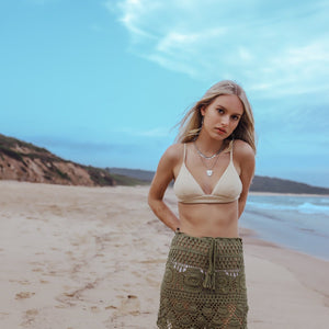 Ladies suede PU leather Bralette in ice cream colour