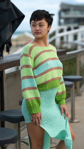 Hand-made Crochet jumper in green mix
