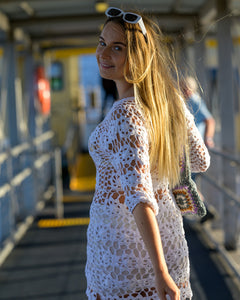 Hand-made crochet white dress