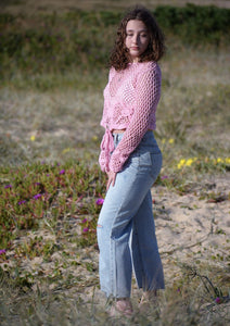 Hand made crochet crop jumper pink