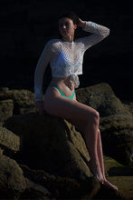 Hand made crochet crop jumper in white