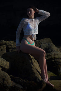 Hand made crochet crop jumper in white